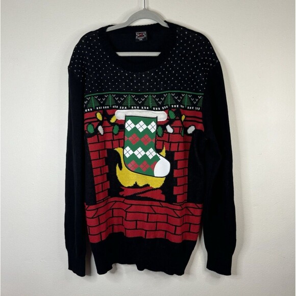 Men's Unisex Holiday Sweater Size XXL Black Ugly Christmas with Beer Pocket - Picture 1 of 9